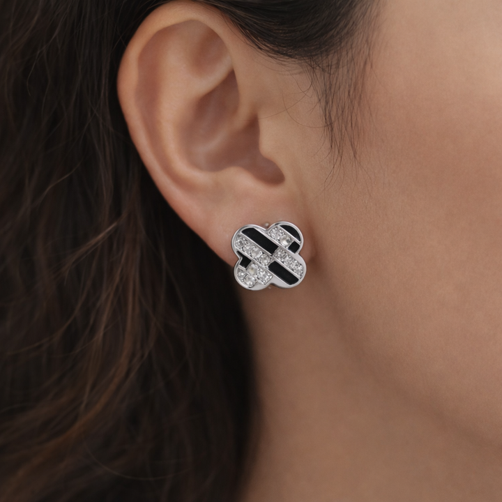 Midnight Clover Spark Stud Earrings