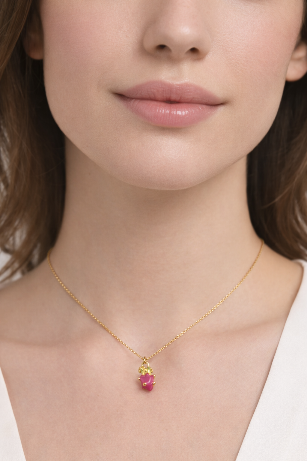 Pink Dragon Fruit Charm Necklace