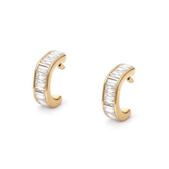 Golden Radiance Baguette Hoop Earrings