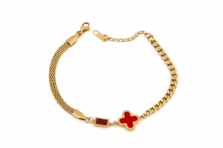Ruby Clover Gold Bracelet