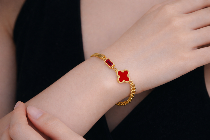 Ruby Clover Gold Bracelet