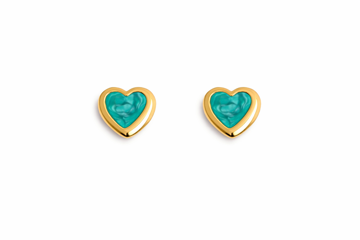 Turquoise Enamel Heart Studs