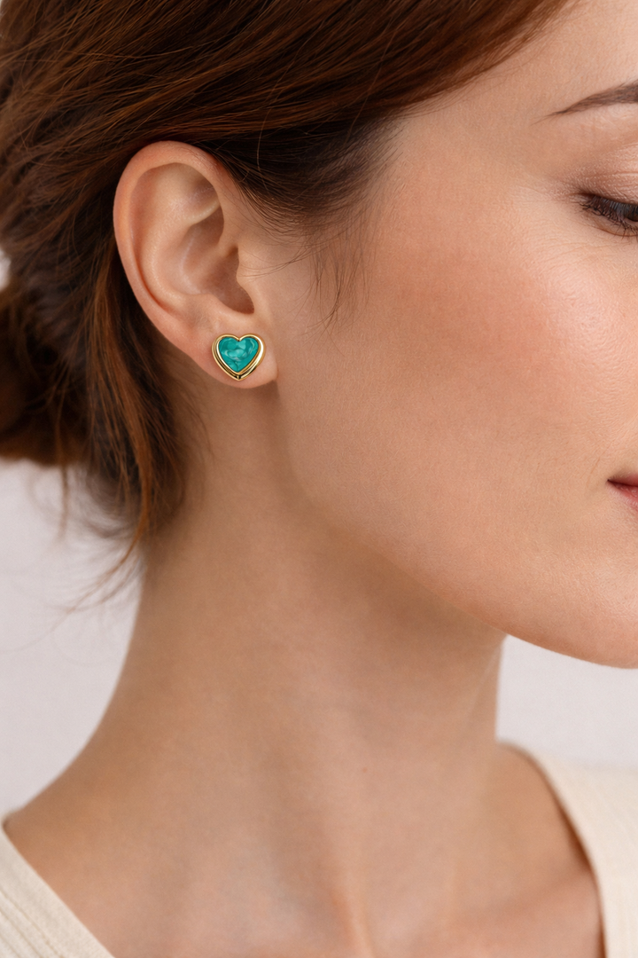 Turquoise Enamel Heart Studs