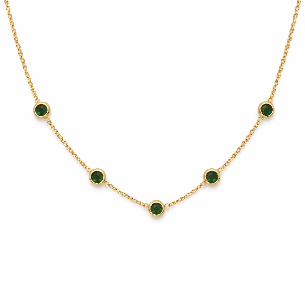 Golden Emerald-Green Bezel Station Necklace