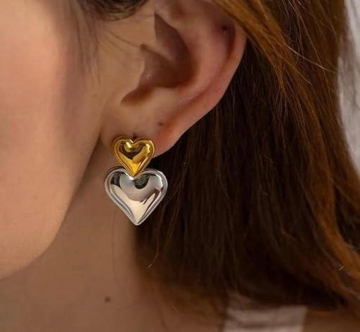 Two-Tone Double Heart Dangles
