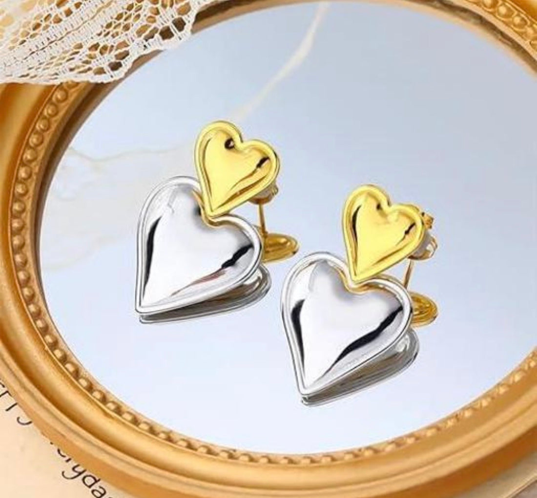 Two-Tone Double Heart Dangles