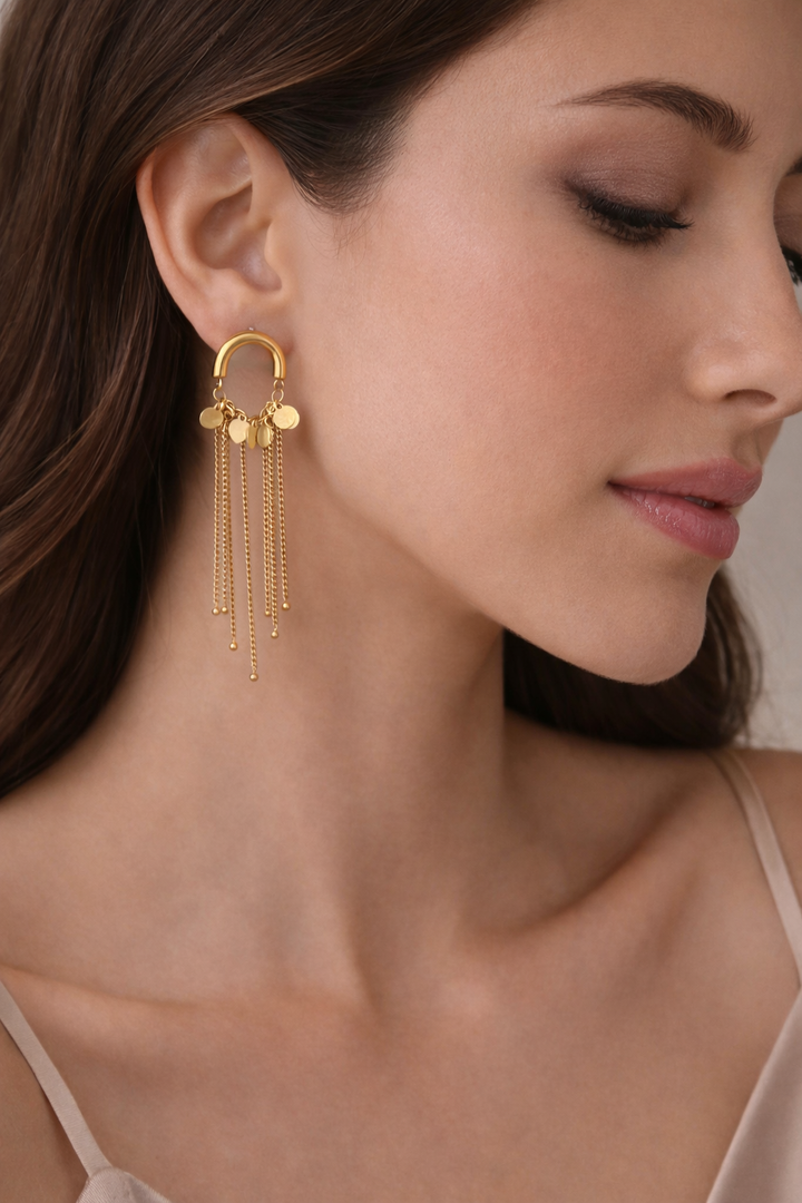 Gold Tassel Chandelier Earrings