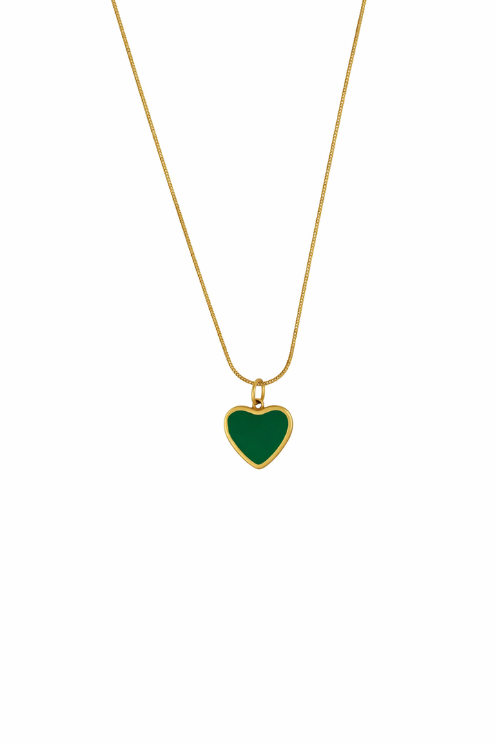 Green Heart Charm Stainless Steel Pendant Necklace