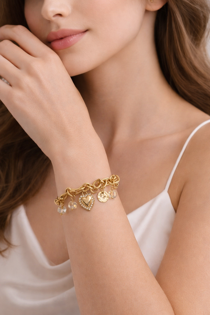 Golden Heart Charm Bracelet
