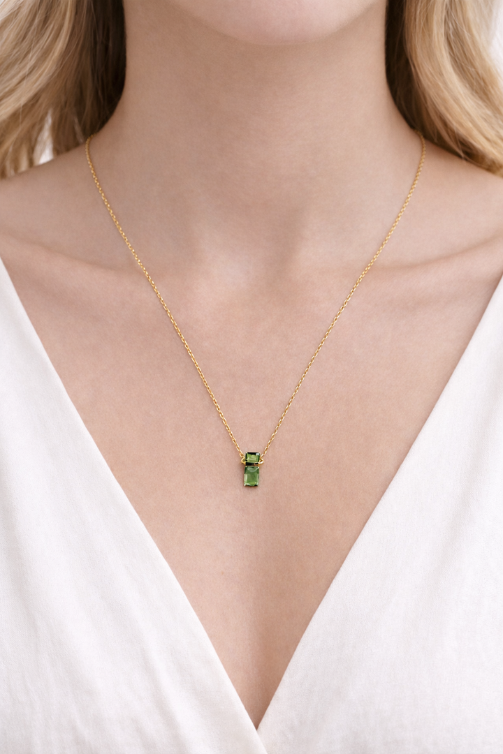 Emerald Glow Double Stone Pendant Necklace