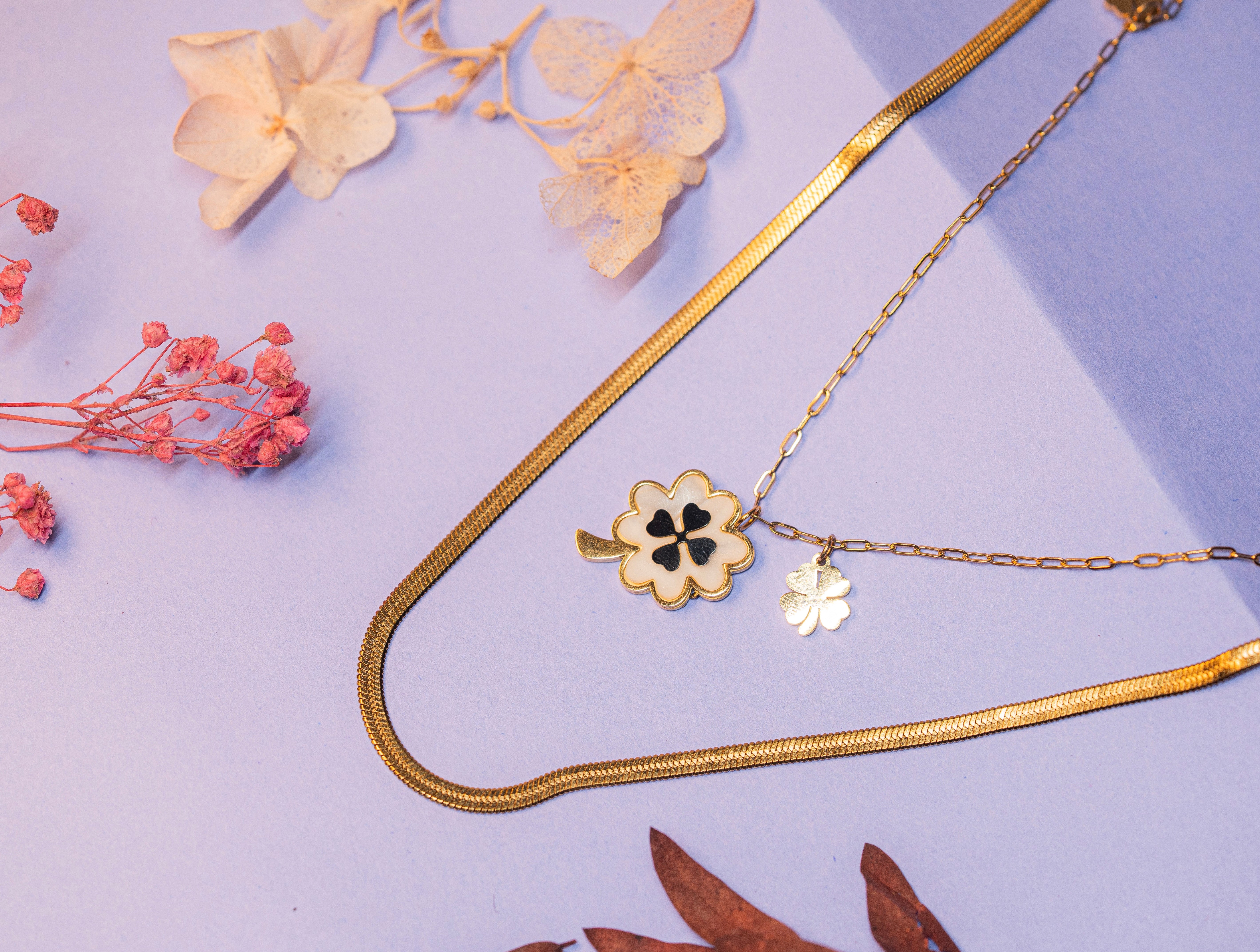 Black & Ivory Petal Clover Necklace