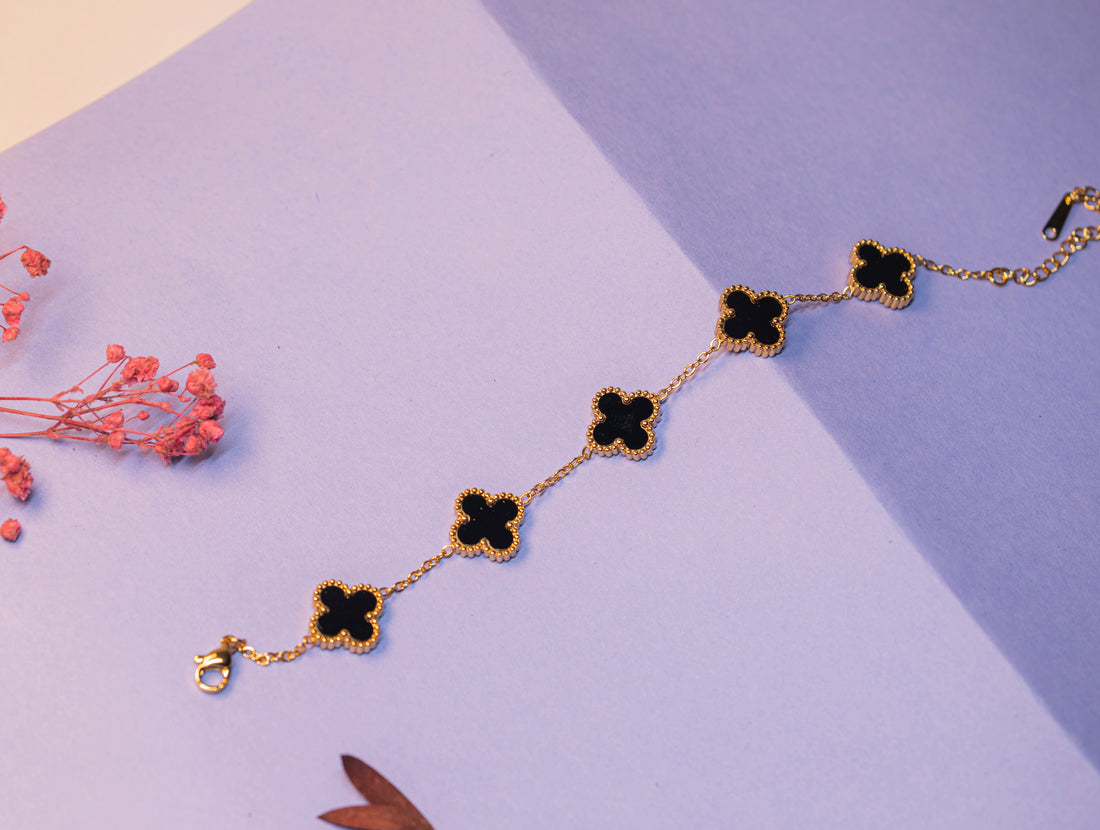Midnight Black Clover Bracelet