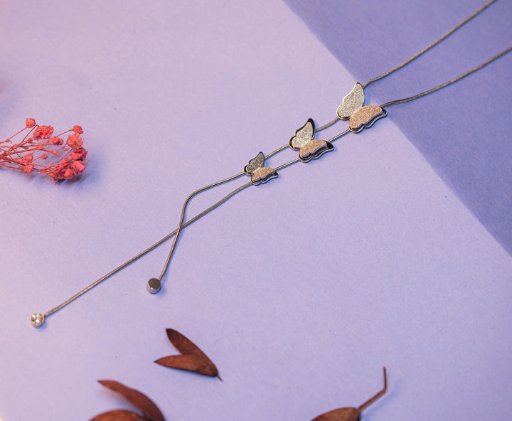 Silver Butterfly Lariat Necklace