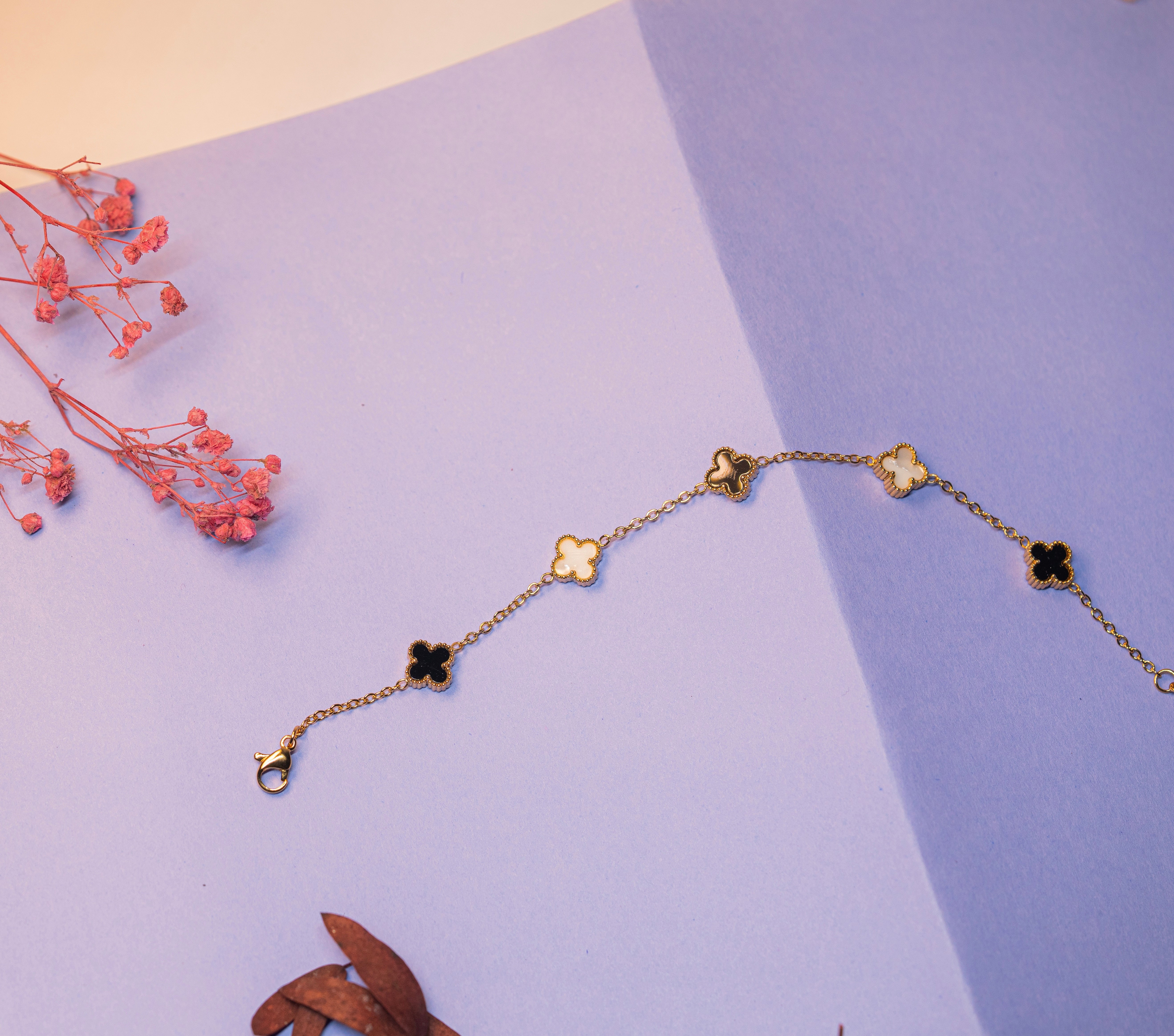 Black & Ivory Clover Charm Bracelet