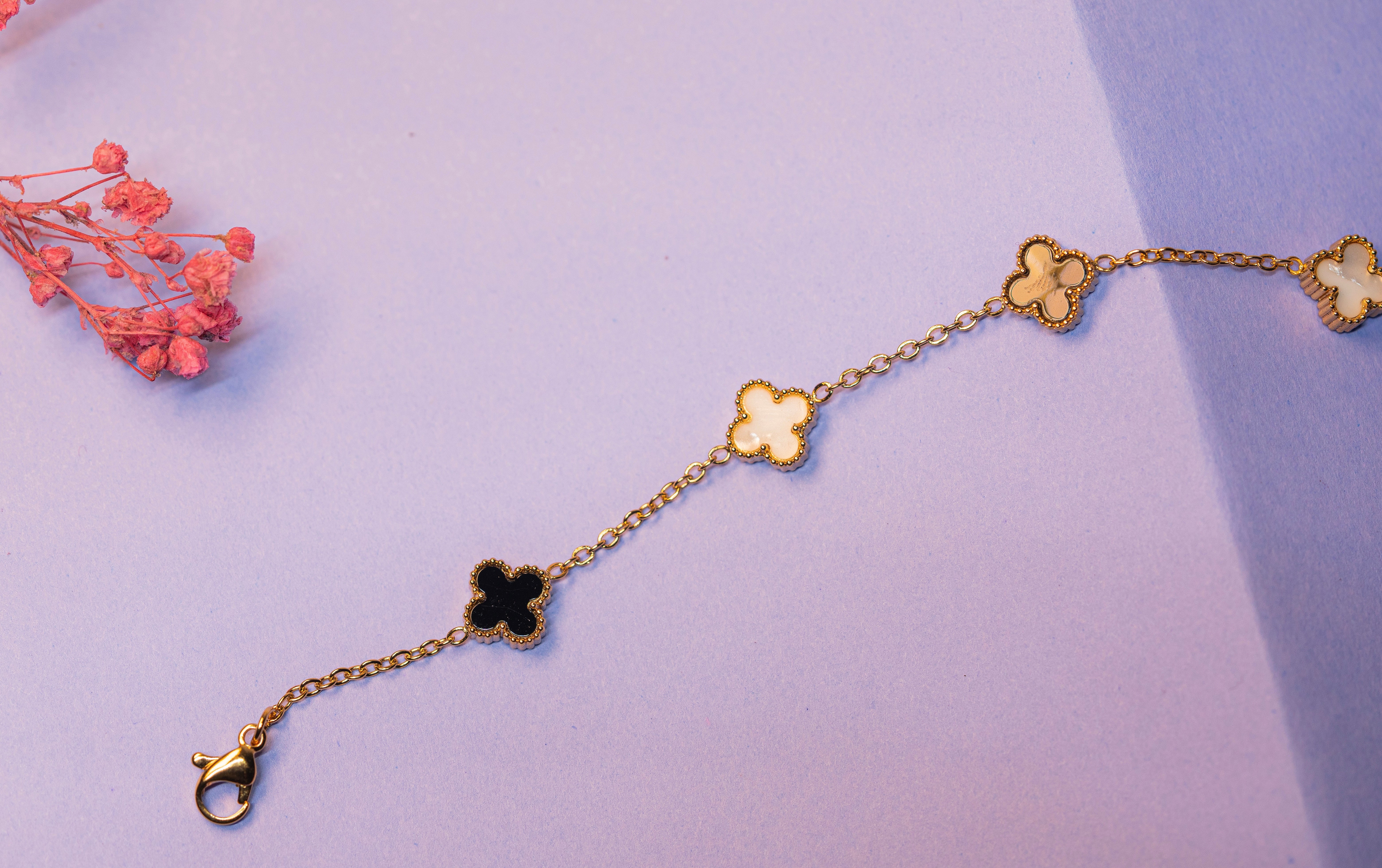 Black & Ivory Clover Charm Bracelet