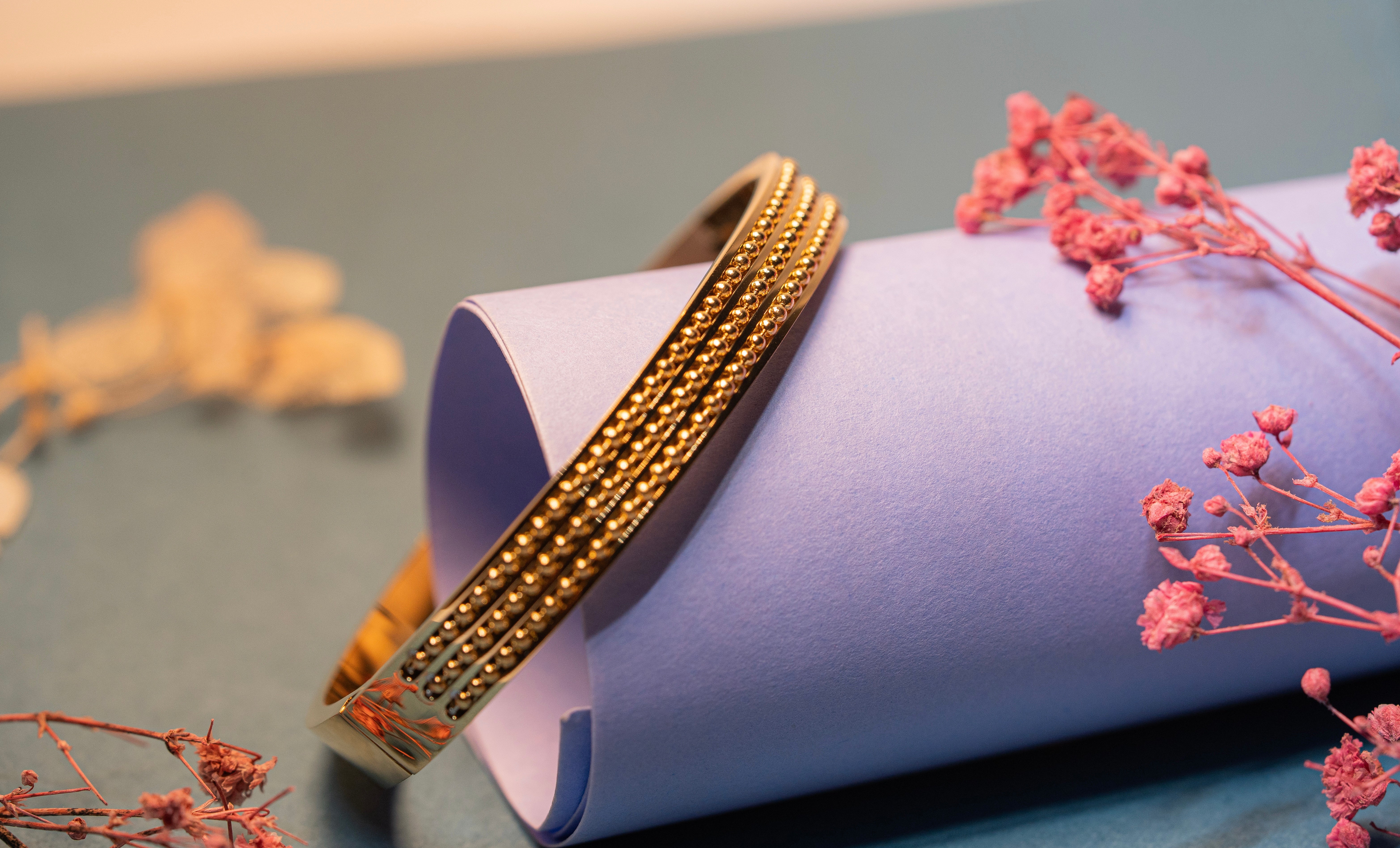 gold beaded Bangle Bracelet