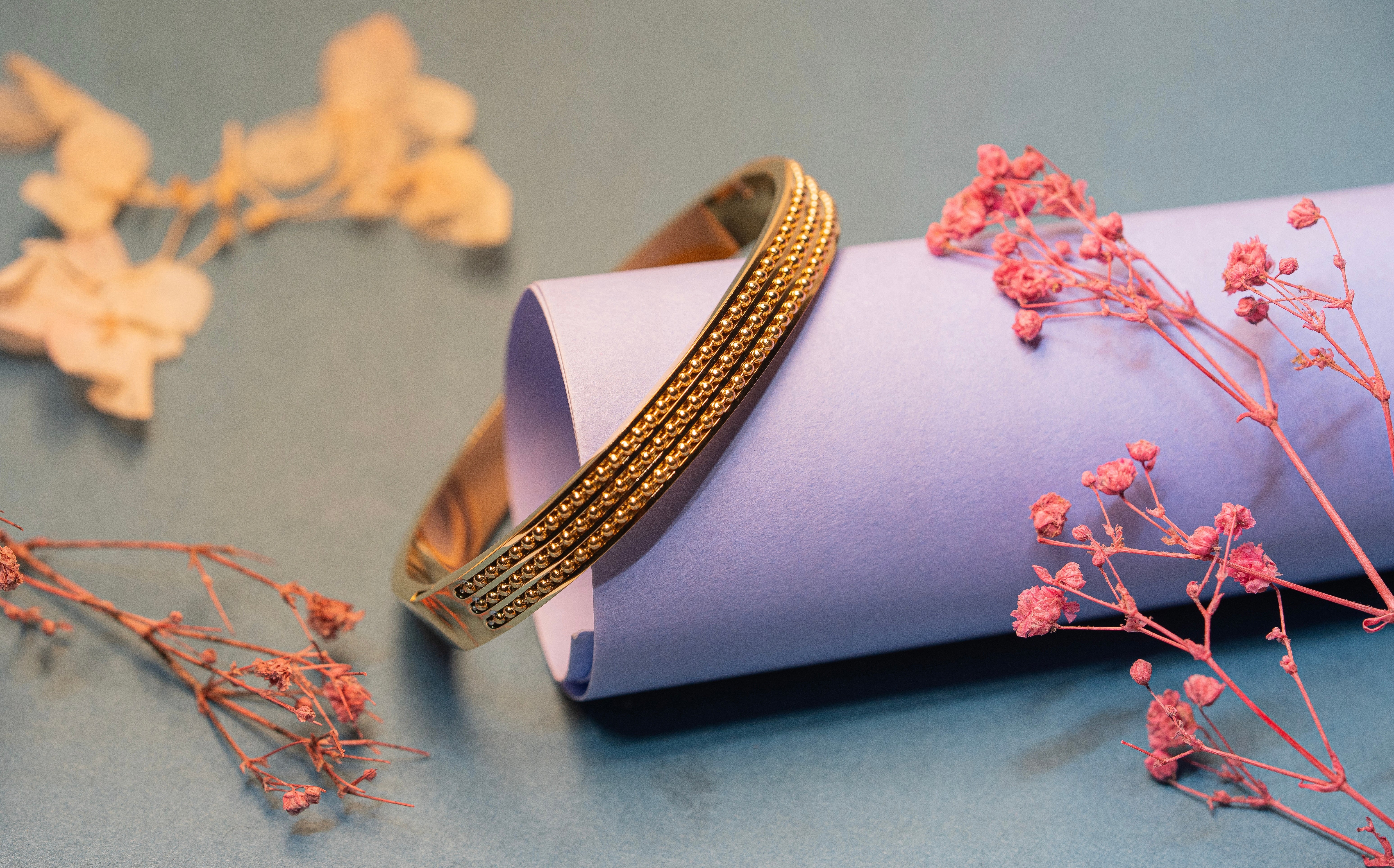 gold beaded Bangle Bracelet