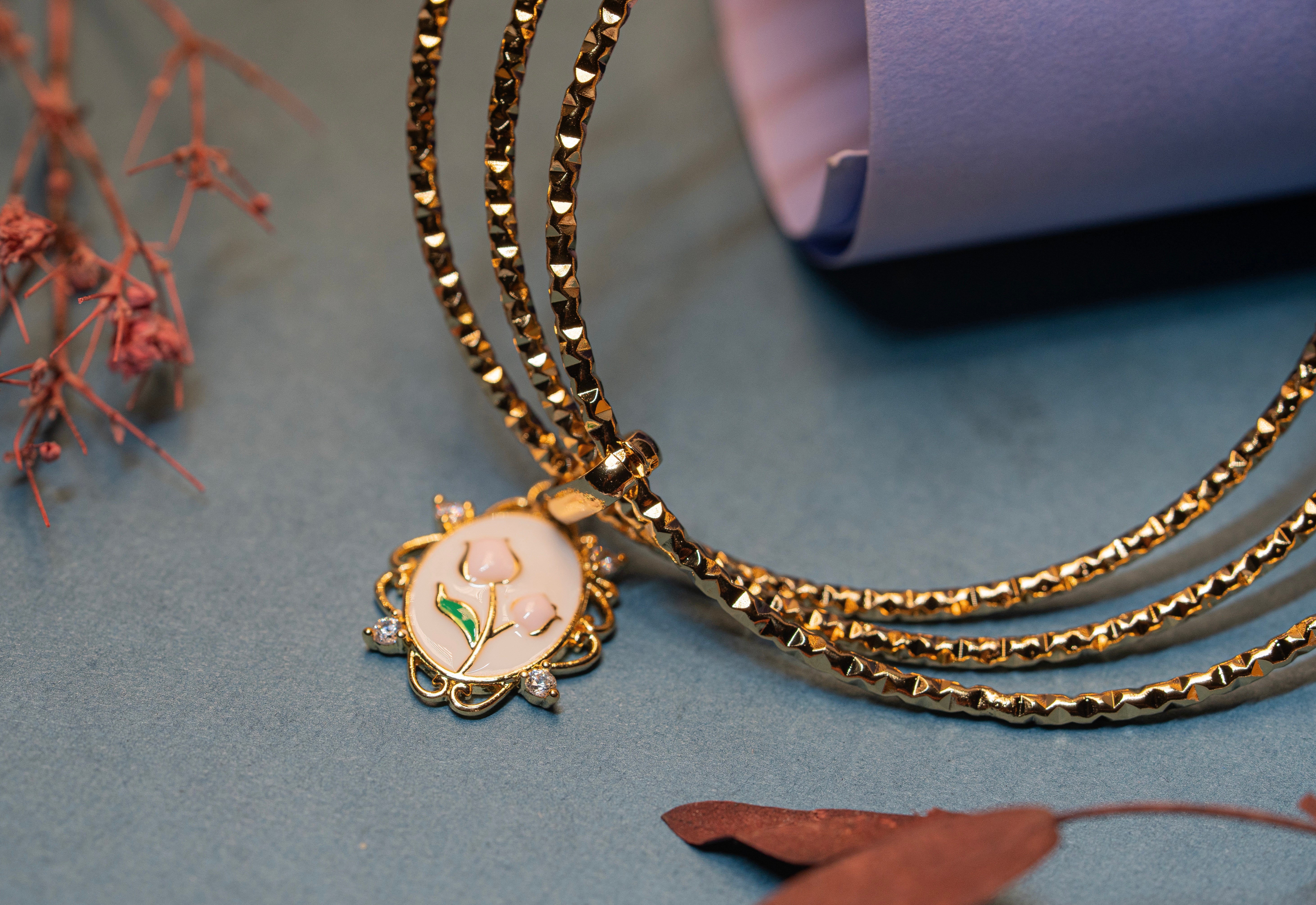 Floral Charm Bangle Bracelet