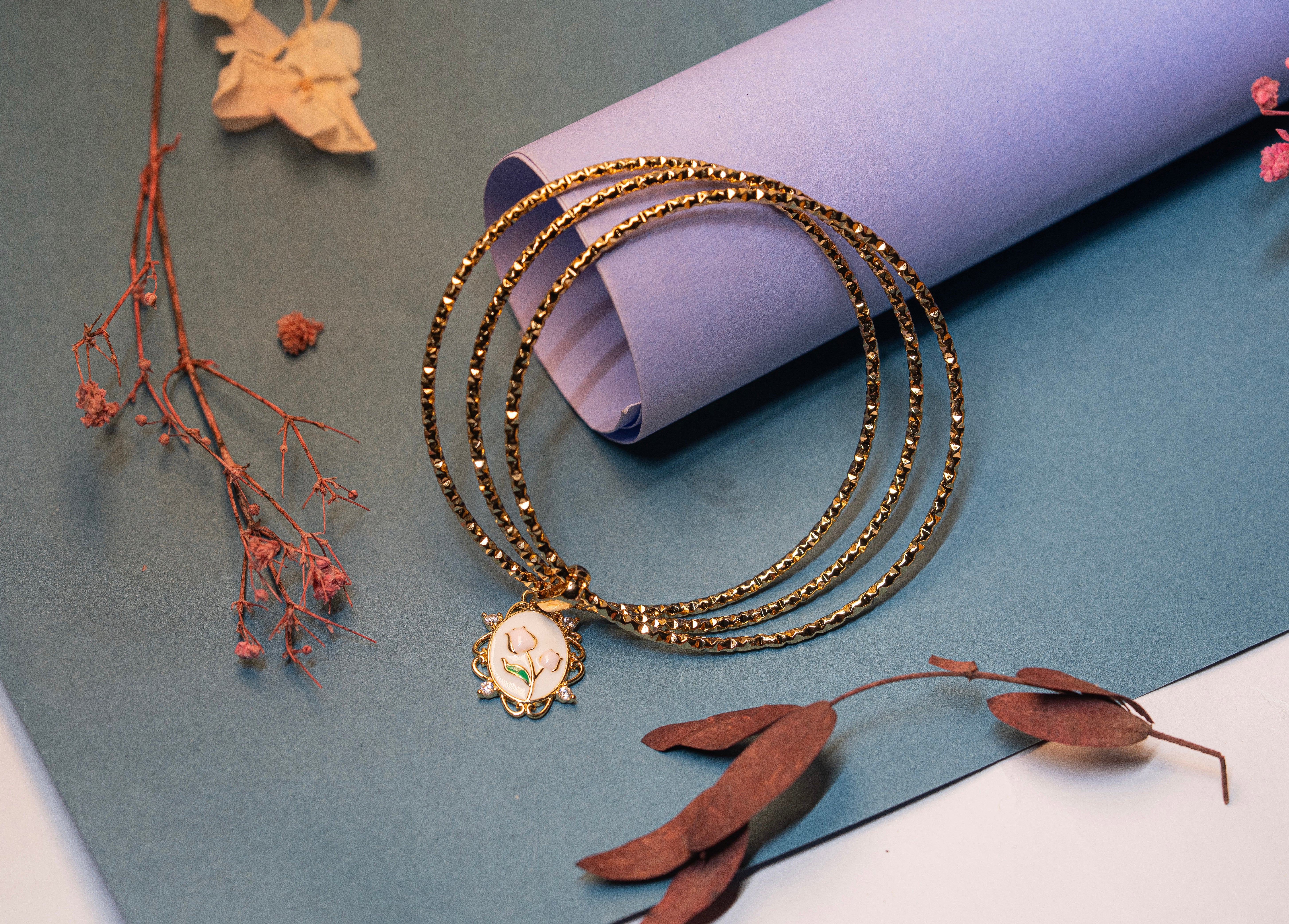 Floral Charm Bangle Bracelet