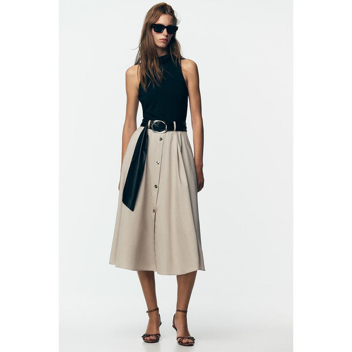 High Collar Dress Stylish Splicing Skirt