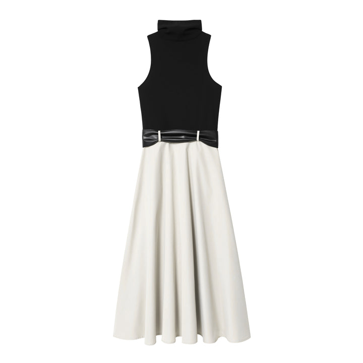 High Collar Dress Stylish Splicing Skirt