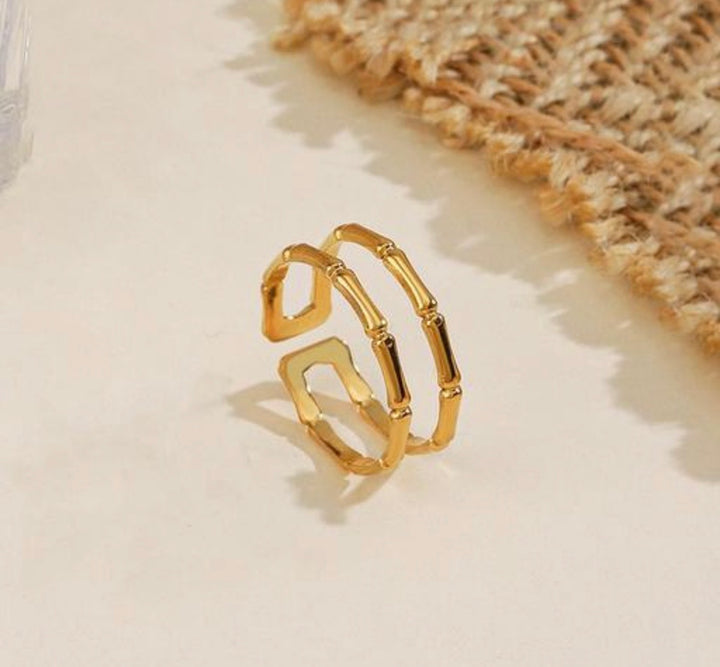 Gold Bamboo Double Band Ring