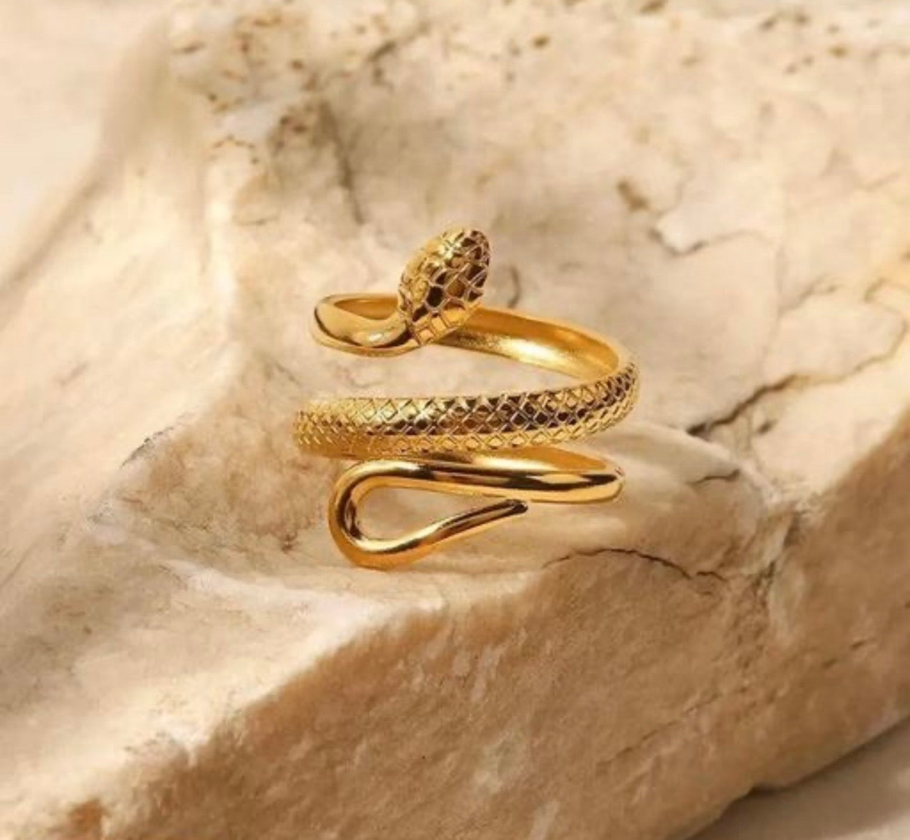 Gold Textured Snake Wrap Ring