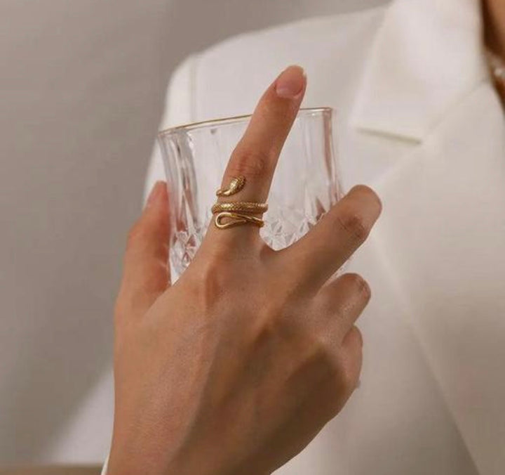 Gold Textured Snake Wrap Ring