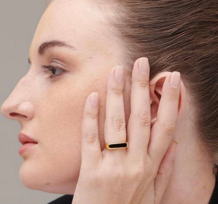 Gold Bar Onyx Signet Ring