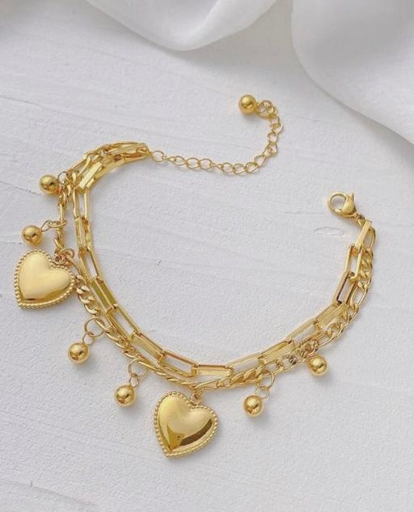 Gold Heart Charm Layered Bracelet