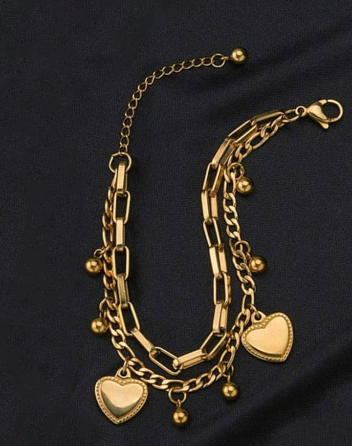 Gold Heart Charm Layered Bracelet