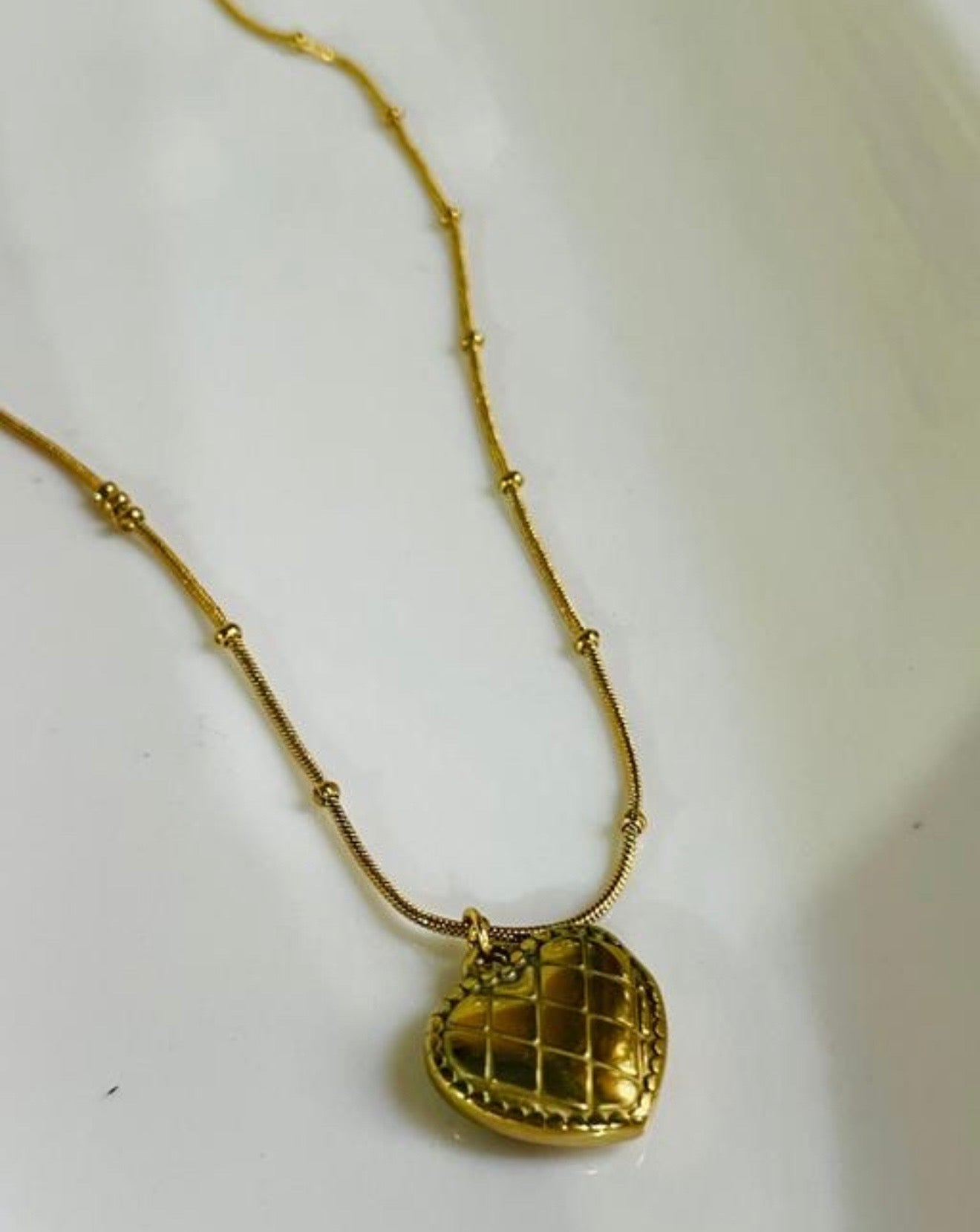 Quilted Puffy Heart Pendant Necklace