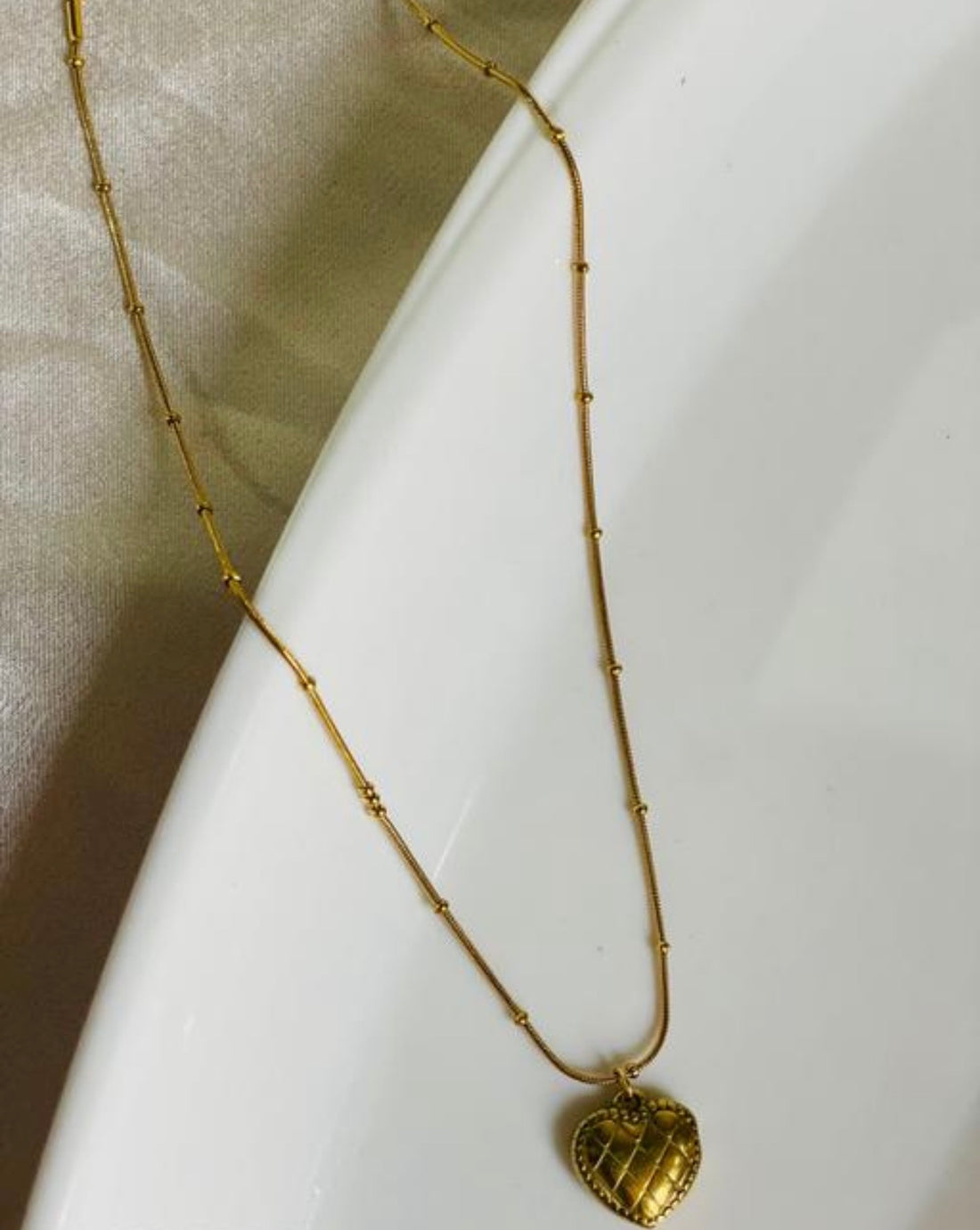 Quilted Puffy Heart Pendant Necklace