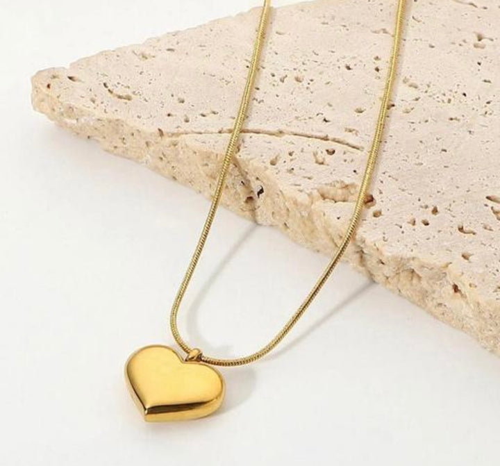 3D Gold Heart & Snake Chain Set