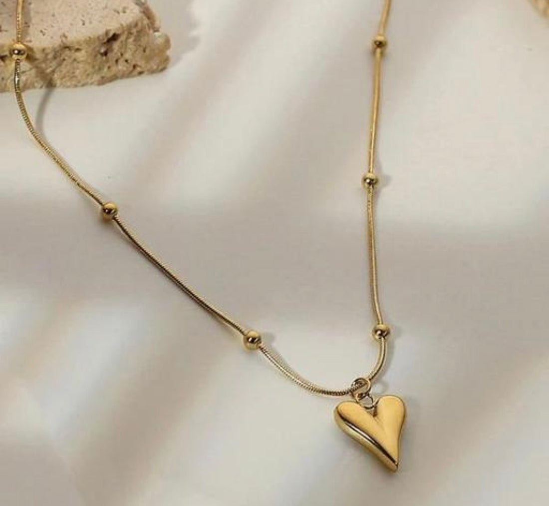 Heart Beaded Snake Chain Necklace