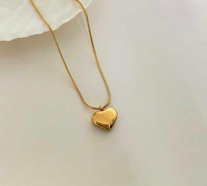 3D Gold Heart & Snake Chain Set