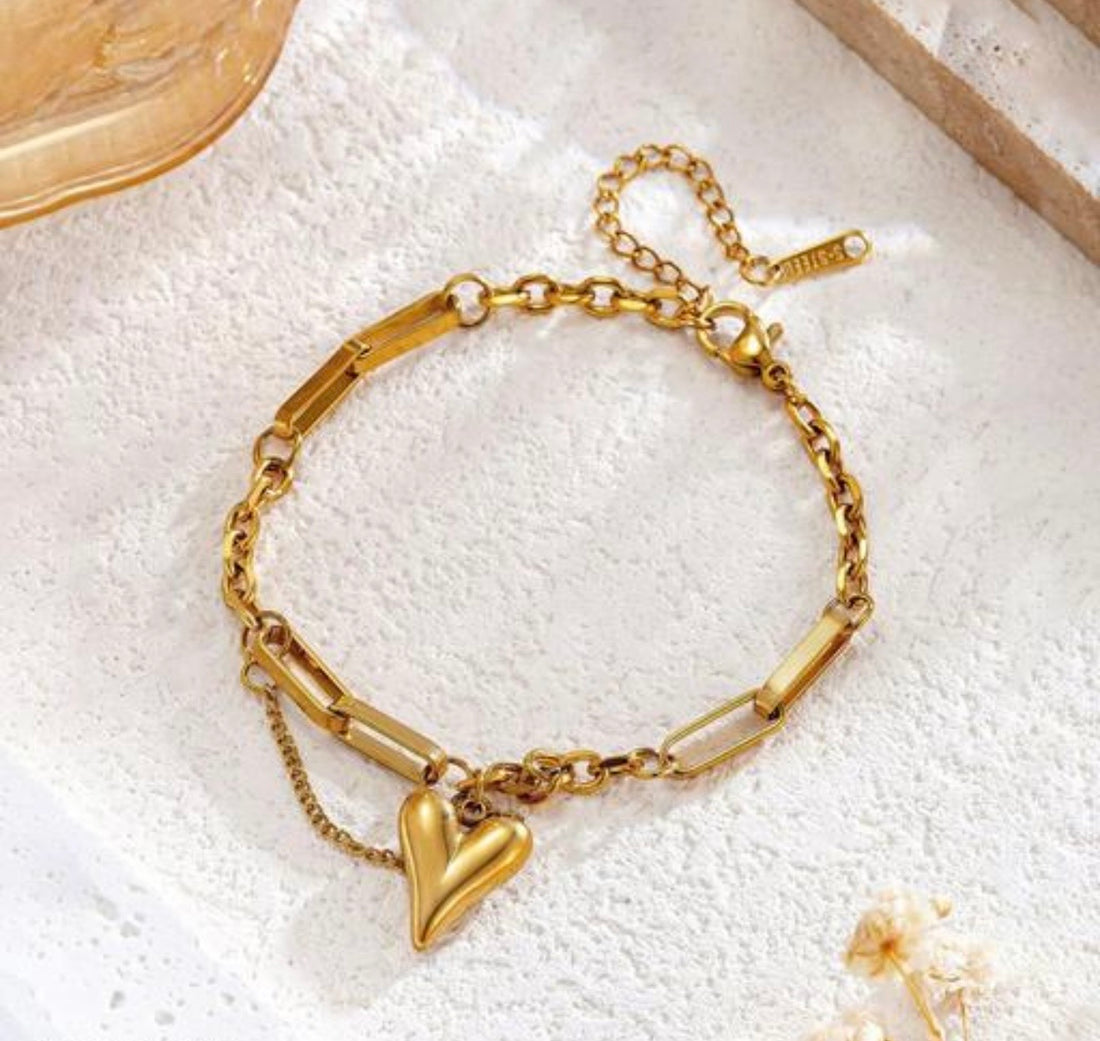 Mixed-Link Heart Charm Bracelet.