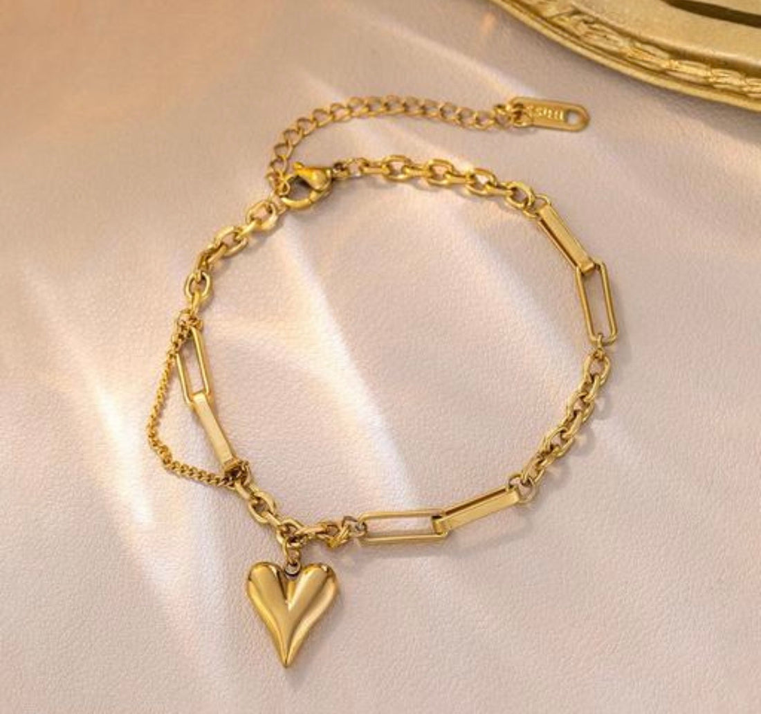 Mixed-Link Heart Charm Bracelet.