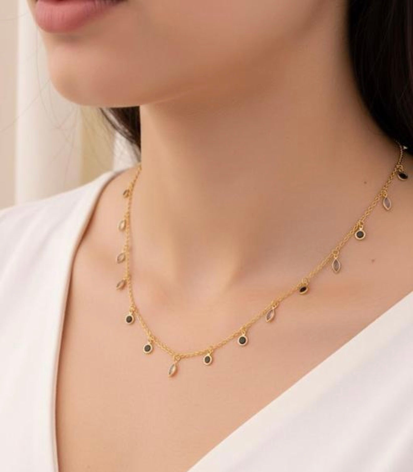 Marquise and Round Charm Necklace