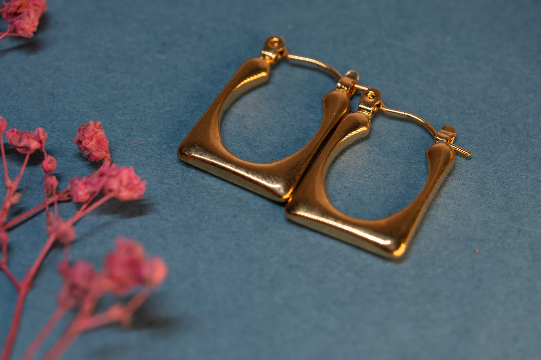 Square Shaped Golden Anti-Tarnish Hoops