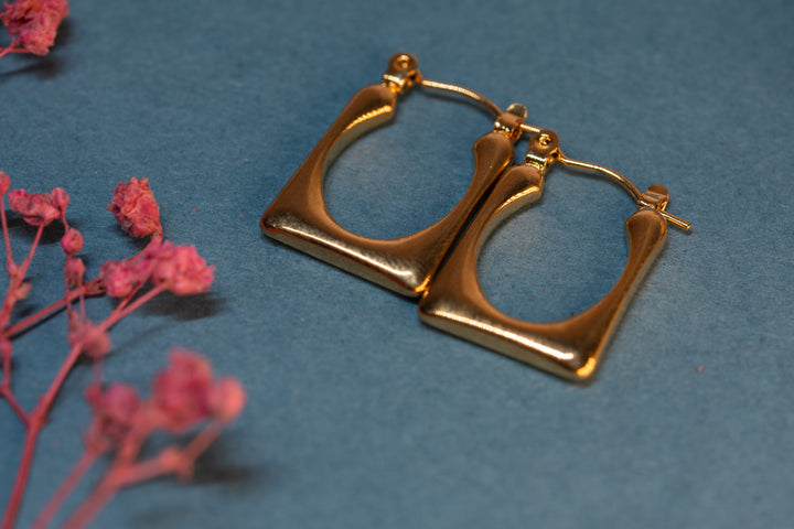 Square Shaped Golden Anti-Tarnish Hoops