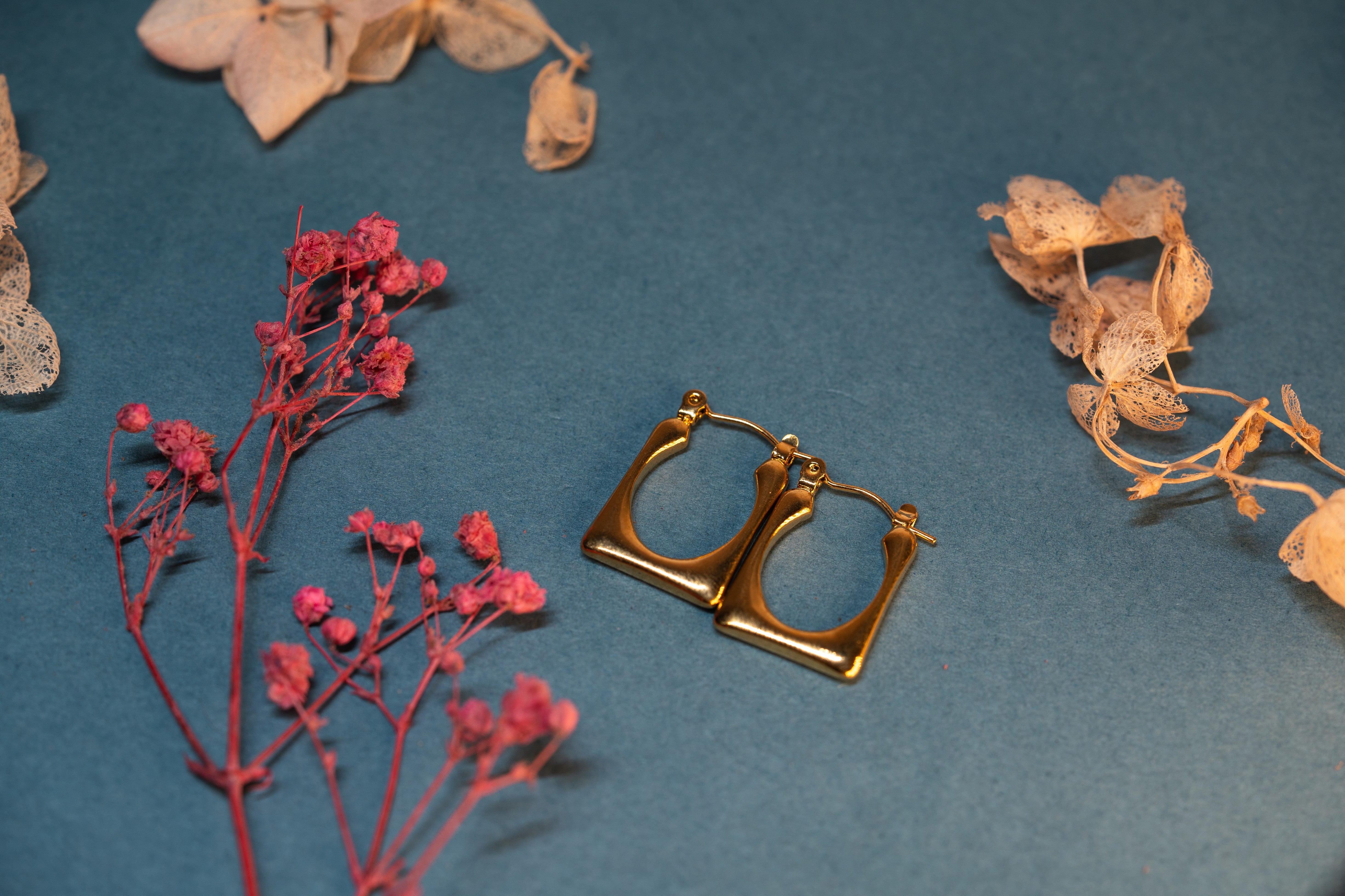Square Shaped Golden Anti-Tarnish Hoops