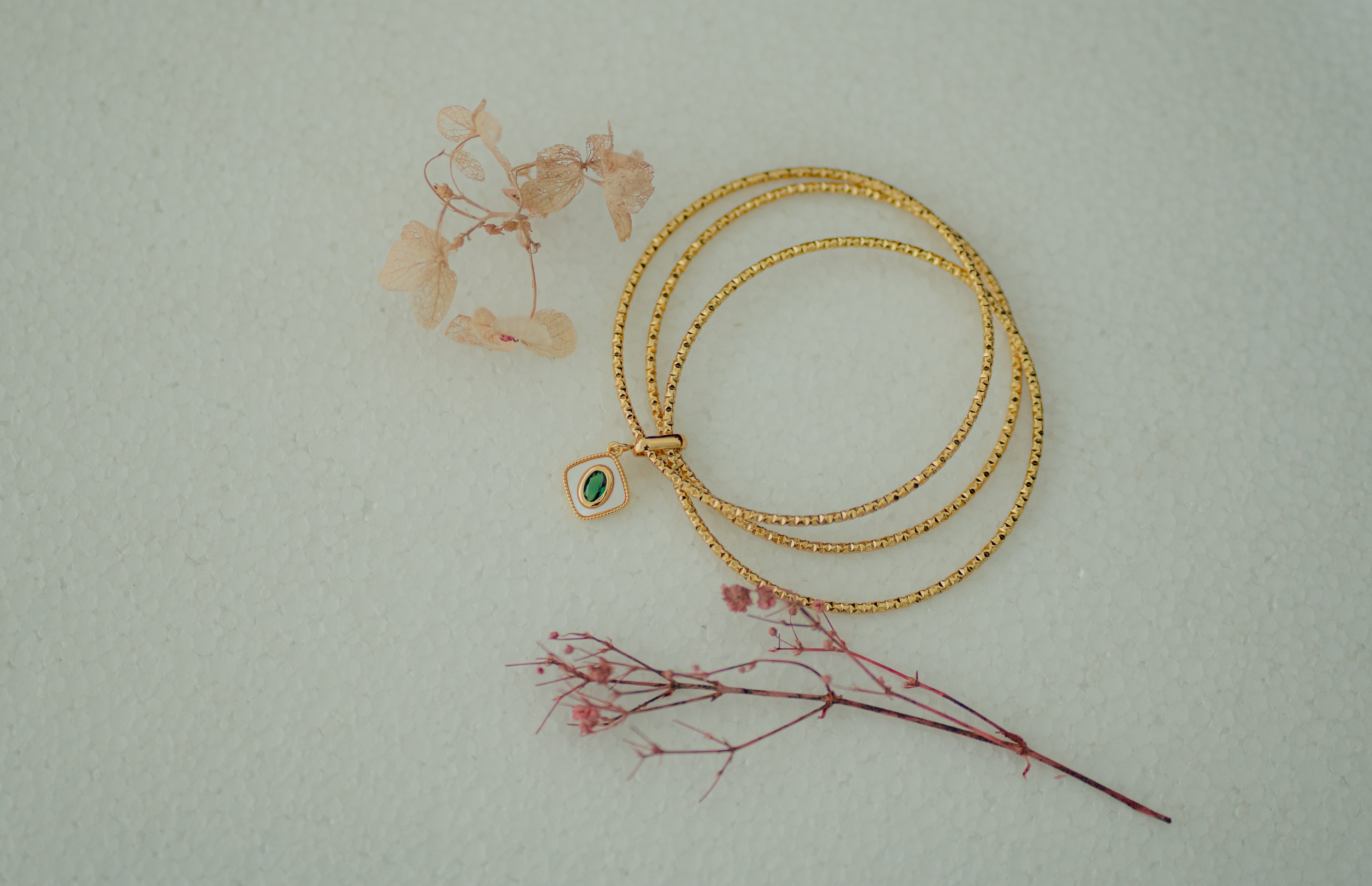 Emerald Charm Textured Bangles