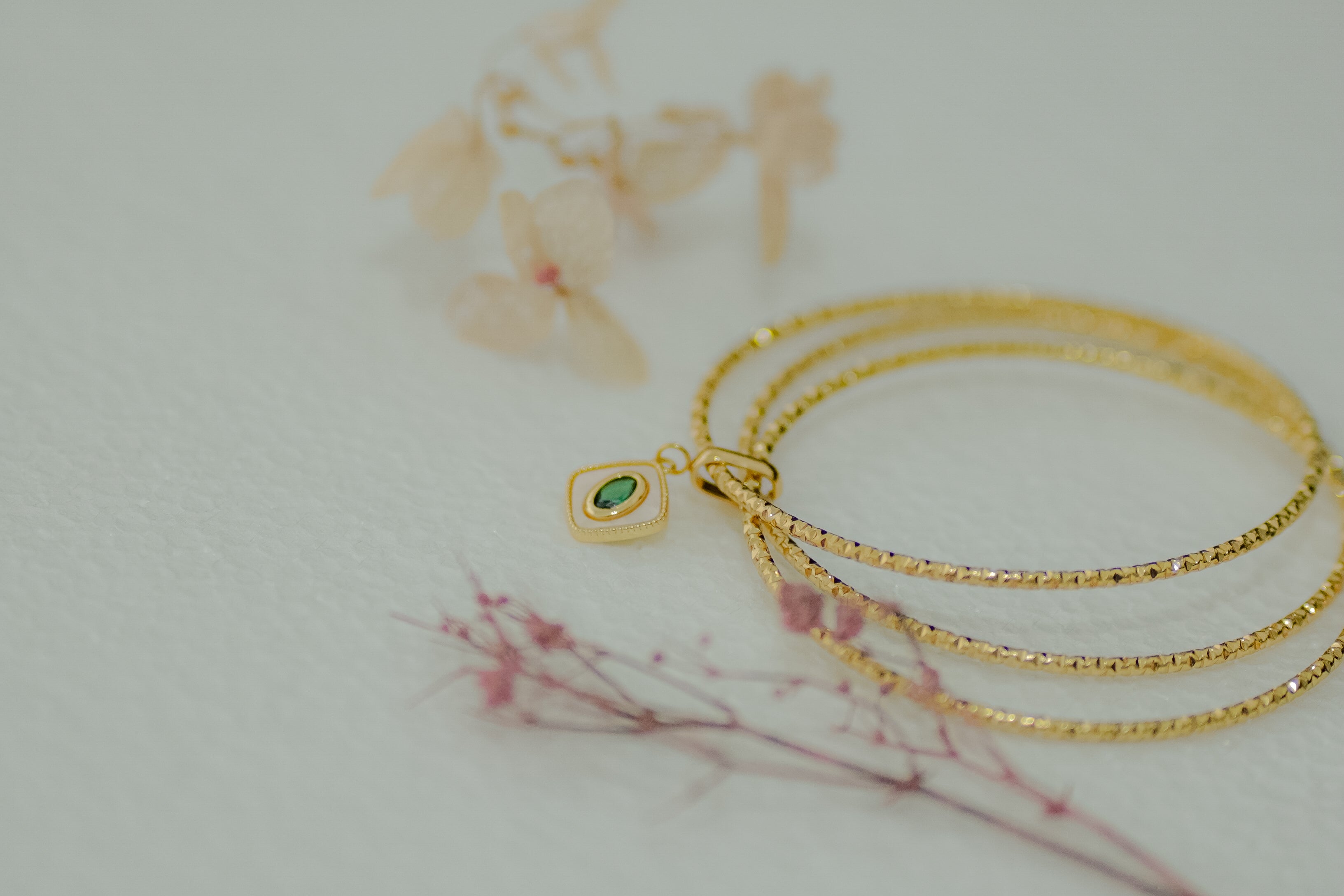 Emerald Charm Textured Bangles