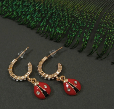 Ladybug Charm Gold Hoop Earrings